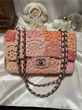 CHANEL Paris Seoul Pink Multi Crochet Patchwork Shoulder Bag
